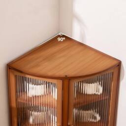 Kelvenix Acrylic Door Wooden Bamboo Corner Cabinet Kitchen in Brown - thumbnail 4