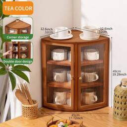 Kelvenix Acrylic Door Wooden Bamboo Corner Cabinet Kitchen in Brown - thumbnail 2