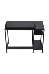 Living and Home Retro Office Desk with Monitor Stand & Storage Shelves, 100 x 46 x 84 cm in Black - thumbnail 3