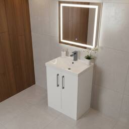 Balterley Bathroom 2 Soft Close Door & Mid-Edge Vanity Unit Basin, White, 600mm in White - thumbnail 4