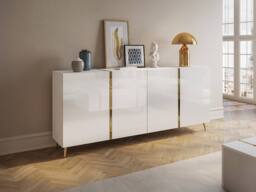 Vente-unique Sideboard With 4 Doors - 200 Cm - Gloss White & Gold - MARZIALO in Metallic Gold - thumbnail 8