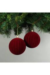 KDMD 10cm Burgundy Velvet Watermelon Baubles Set of 4 - thumbnail 2