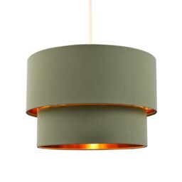 Happy Homewares Modern Cotton Fabric Double Tier Ceiling Shade with Shiny Inner in Olive - Size: 12 inches - thumbnail 2