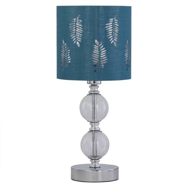First Choice Lighting Chrome Two Ball Table Lamp with Teal Fern Shade in Silver - image 1