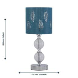 First Choice Lighting Chrome Two Ball Table Lamp with Teal Fern Shade in Silver - thumbnail 6