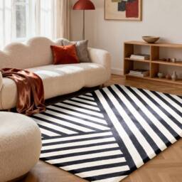 THE RUGS Ted Baker Noir Wool Handwoven Black White Geometric Rug - Size: 120 cm x 180 cm - thumbnail 3