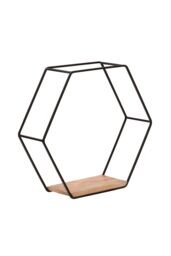 MH London Wall Shelf Hexagon Solid Wood Wall Shelf Floating Shelf Bookshelves - Haverstock in Black - thumbnail 2