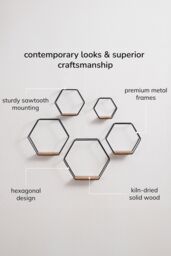 MH London Wall Shelf Hexagon Solid Wood Wall Shelf Floating Shelf Bookshelves - Haverstock in Black - thumbnail 4