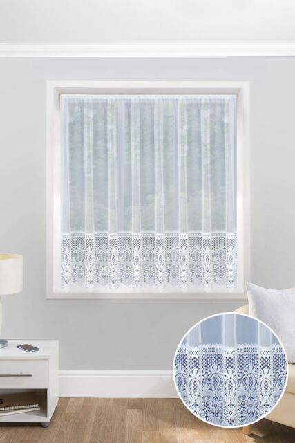 Tyrone Textiles Heavy Base Lace Net Curtain Cut Panel Ideal for Bathrooms, Kitchens & Living Rooms in White - Size: 200 cm width x 160 cm drop - image 1