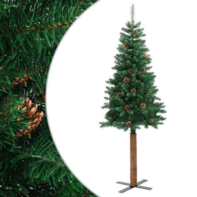 Berkfield Home Slim Christmas Tree with Real Wood & Cones Green 210 cm PVC - image 1