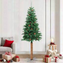 Berkfield Home Slim Christmas Tree with Real Wood & Cones Green 210 cm PVC - thumbnail 2