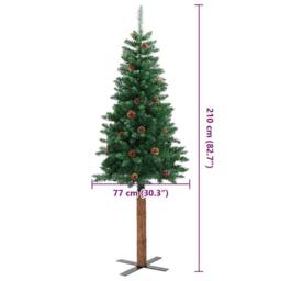 Berkfield Home Slim Christmas Tree with Real Wood & Cones Green 210 cm PVC - thumbnail 7