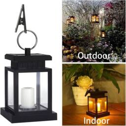 VOGREX 3x Solar Powered LED Lantern Lights Waterproof Lamp in Black - thumbnail 3