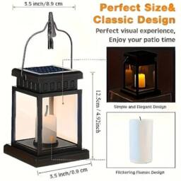 VOGREX 3x Solar Powered LED Lantern Lights Waterproof Lamp in Black - thumbnail 2