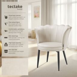 tectake Armchair Stella 1 - Velvet Cream/Black in Cream - Size: 1 Pack - thumbnail 2