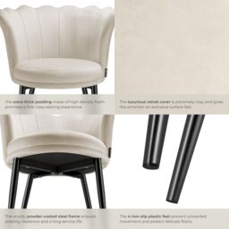 tectake Armchair Stella 1 - Velvet Cream/Black in Cream - Size: 1 Pack - thumbnail 5