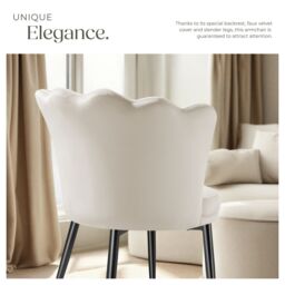 tectake Armchair Stella 1 - Velvet Cream/Black in Cream - Size: 1 Pack - thumbnail 4