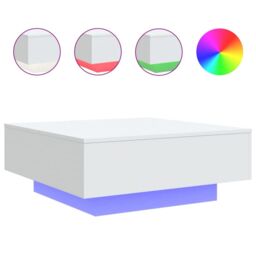 Berkfield Home Coffee Table with LED Lights White 80x80x31 cm - Size: 80 x 80 x 31 cm - thumbnail 2