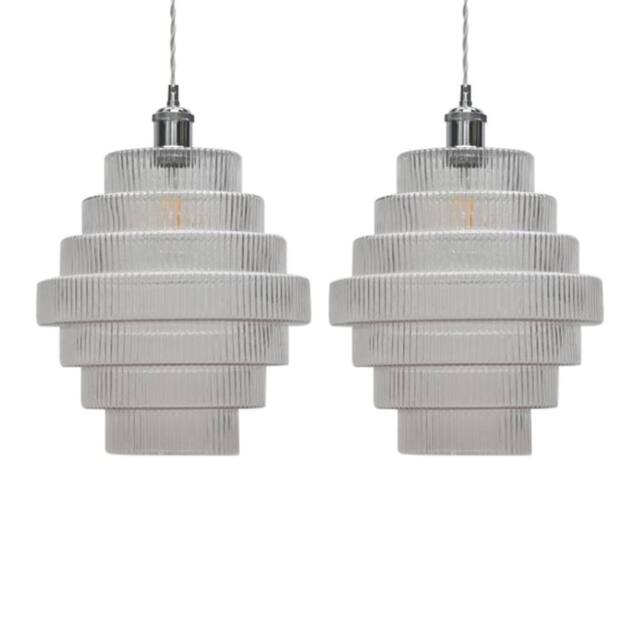 First Choice Lighting Set of 2 Benson - 7 Tier Ribbed Glass Easy Fit Pendant Lightshades in Clear - image 1