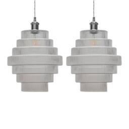 First Choice Lighting Set of 2 Benson - 7 Tier Ribbed Glass Easy Fit Pendant Lightshades in Clear - thumbnail 1