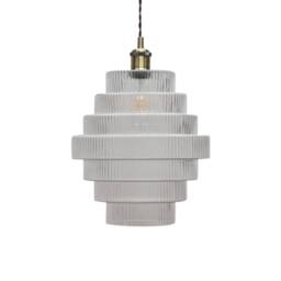 First Choice Lighting Set of 2 Benson - 7 Tier Ribbed Glass Easy Fit Pendant Lightshades in Clear - thumbnail 2