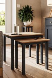 FWStyle Oak Nest Of 2 Tables Graphite Blue Ready Assembled in Dark Blue - thumbnail 2