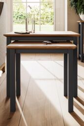 FWStyle Oak Nest Of 2 Tables Graphite Blue Ready Assembled in Dark Blue - thumbnail 3