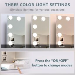 KOSY KOALA Dressing Table Set with Bulb Lights Mirror, Storage Cabinet & Stool - White & Gold - Hollywood Style - thumbnail 2
