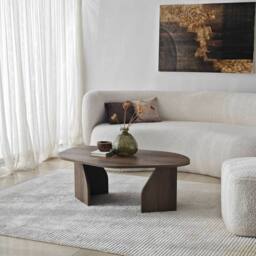 CALICOSY Coffee Table With Ally Shaped Top & Wide Legs, 100 Cm Long - ROCK in Walnut - thumbnail 5