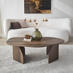 CALICOSY Coffee Table With Ally Shaped Top & Wide Legs, 100 Cm Long - ROCK in Walnut - thumbnail 3