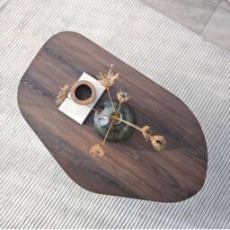CALICOSY Coffee Table With Ally Shaped Top & Wide Legs, 100 Cm Long - ROCK in Walnut - thumbnail 8