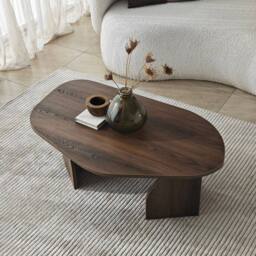 CALICOSY Coffee Table With Ally Shaped Top & Wide Legs, 100 Cm Long - ROCK in Walnut - thumbnail 7