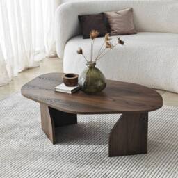 CALICOSY Coffee Table With Ally Shaped Top & Wide Legs, 100 Cm Long - ROCK in Walnut - thumbnail 6