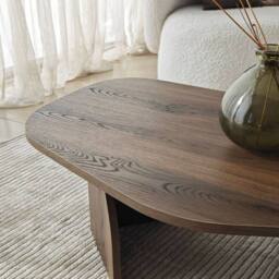 CALICOSY Coffee Table With Ally Shaped Top & Wide Legs, 100 Cm Long - ROCK in Walnut - thumbnail 9