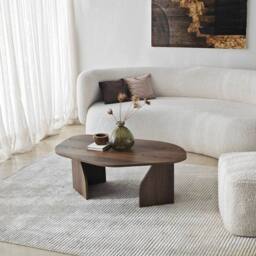 CALICOSY Coffee Table With Ally Shaped Top & Wide Legs, 100 Cm Long - ROCK in Walnut - thumbnail 2