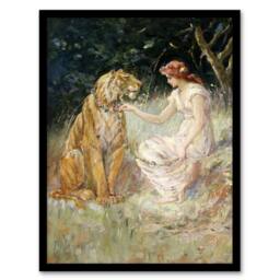 Artery8 Frederick Stuart Church Lady & the Tiger Framed Wall Art Print - Size: A4 - thumbnail 1