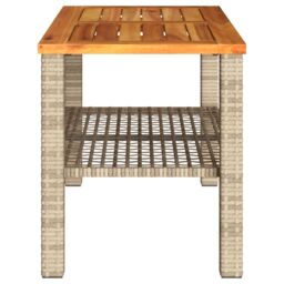 Berkfield Home Garden Table Beige 70x38x42 cm Poly Rattan Acacia Wood - Size: 70 x 38 x 42 cm - thumbnail 5