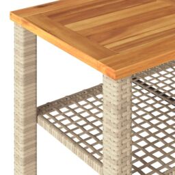 Berkfield Home Garden Table Beige 70x38x42 cm Poly Rattan Acacia Wood - Size: 70 x 38 x 42 cm - thumbnail 7