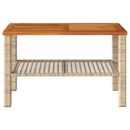 Berkfield Home Garden Table Beige 70x38x42 cm Poly Rattan Acacia Wood - Size: 70 x 38 x 42 cm - thumbnail 4