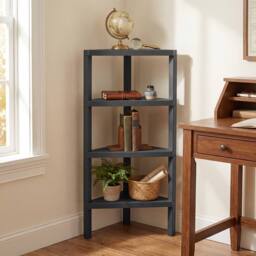 Costway Wooden Plant Stand 4-Tier Corner Bookshelf w/ Open Slatted Shelves in Black - thumbnail 1
