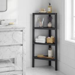 Costway Wooden Plant Stand 4-Tier Corner Bookshelf w/ Open Slatted Shelves in Black - thumbnail 4