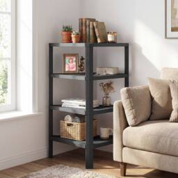 Costway Wooden Plant Stand 4-Tier Corner Bookshelf w/ Open Slatted Shelves in Black - thumbnail 7