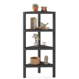 Costway Wooden Plant Stand 4-Tier Corner Bookshelf w/ Open Slatted Shelves in Black - thumbnail 8