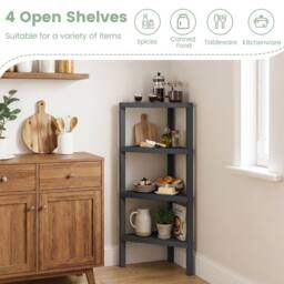 Costway Wooden Plant Stand 4-Tier Corner Bookshelf w/ Open Slatted Shelves in Black - thumbnail 5