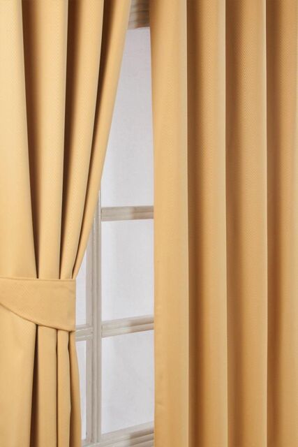 Homescapes Herringbone Blackout Curtains Pair Eyelet Style in Yellow - Size: 117 cm width x 229 cm drop - image 1