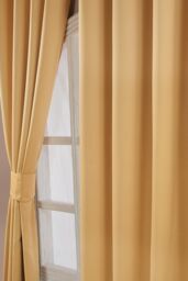 Homescapes Herringbone Blackout Curtains Pair Eyelet Style in Yellow - Size: 117 cm width x 229 cm drop - thumbnail 2