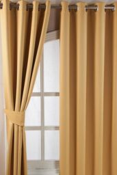Homescapes Herringbone Blackout Curtains Pair Eyelet Style in Yellow - Size: 117 cm width x 229 cm drop - thumbnail 3