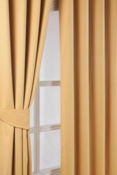 Homescapes Herringbone Blackout Curtains Pair Eyelet Style in Yellow - Size: 117 cm width x 229 cm drop - thumbnail 1