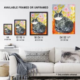 "Artery8 Happy Maine Coon with Flowers Cat Lover Folk Art Wall Art Print - Size: W12"" x H16""" - thumbnail 3