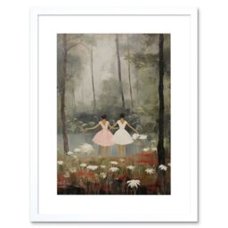"Artery8 Wall Art Print Forest Ballet Oil Painting Kids Bedroom Ballerinas Gracefully Dancing by a Lake Artwork Framed 9X7 Inch - Size: W7"" x H9""" - thumbnail 1